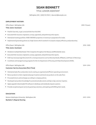 Title Junior Assistant Resume
