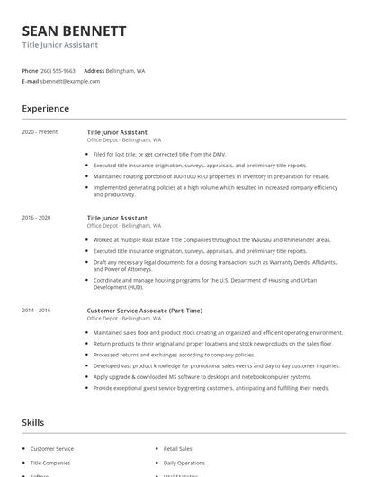 Title Junior Assistant Resume