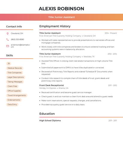 Title Junior Assistant Resume