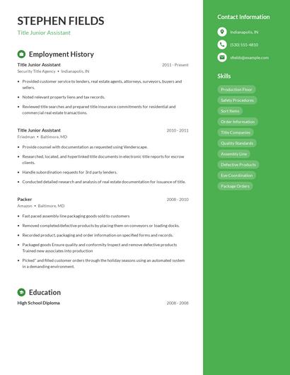 Title Junior Assistant Resume