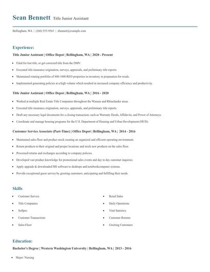 Title Junior Assistant Resume