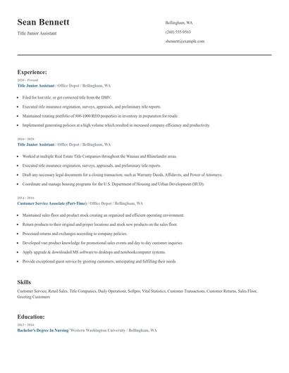 Title Junior Assistant Resume