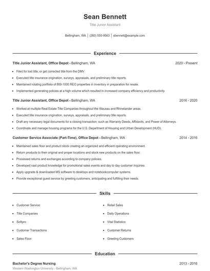 Title Junior Assistant Resume