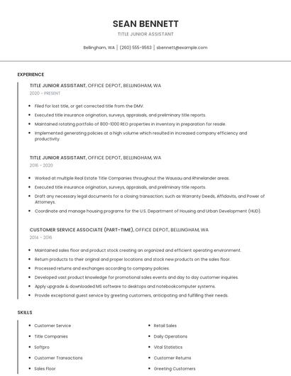 Title Junior Assistant Resume
