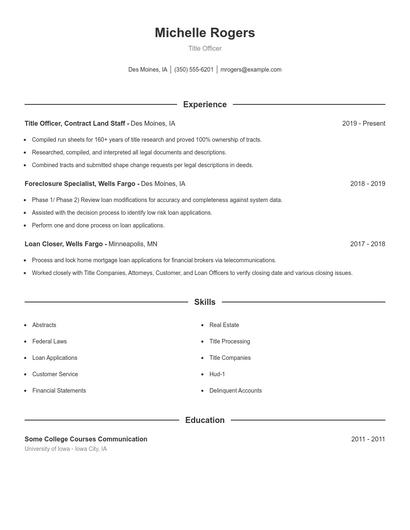 Title Officer Resume