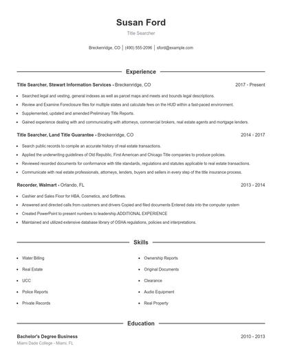 Title Searcher Resume