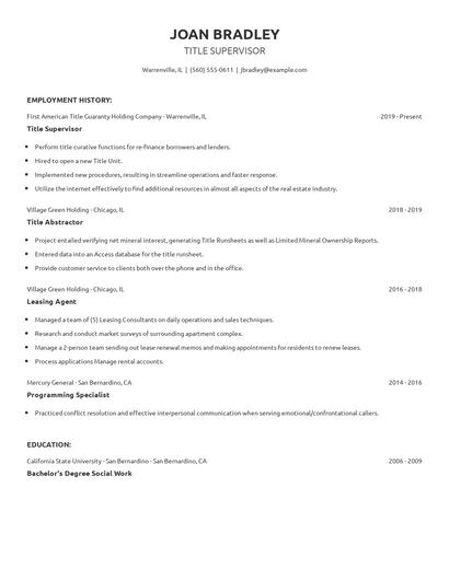 Title Supervisor Resume