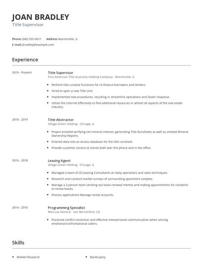 Title Supervisor Resume