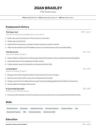 Title Supervisor Resume