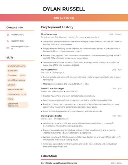 Title Supervisor Resume