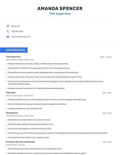 Title Supervisor Resume