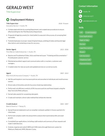 Title Supervisor Resume