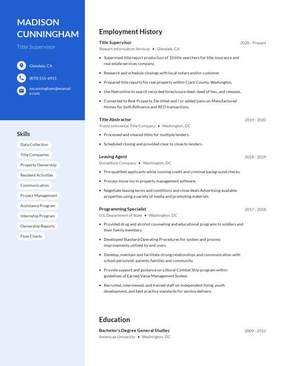 Title Supervisor Resume