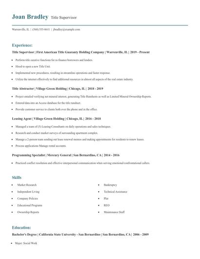 Title Supervisor Resume
