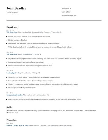 Title Supervisor Resume