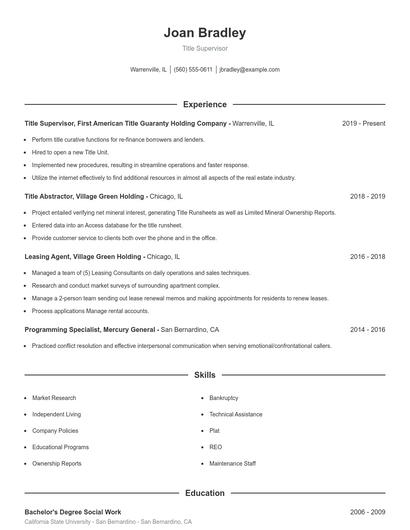 Title Supervisor Resume