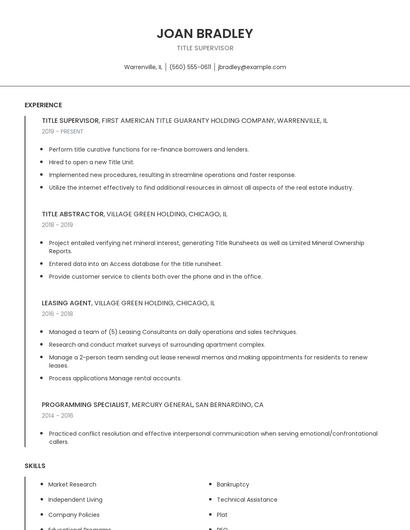 Title Supervisor Resume
