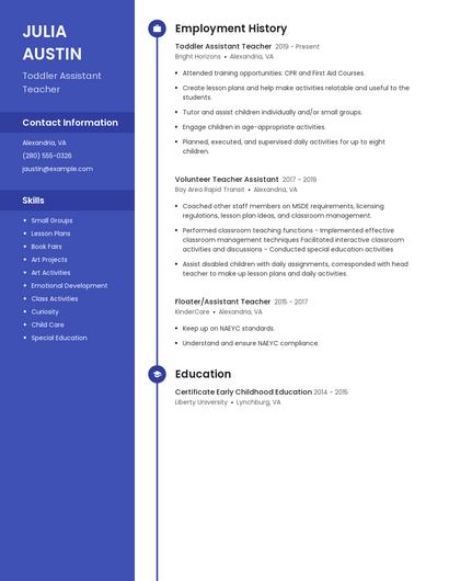 Toddler Assistant Teacher Resume