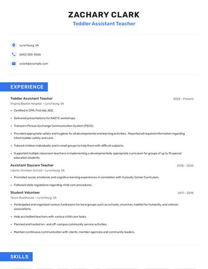 Toddler Assistant Teacher Resume