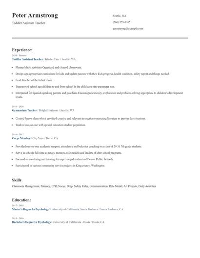 Toddler Assistant Teacher Resume