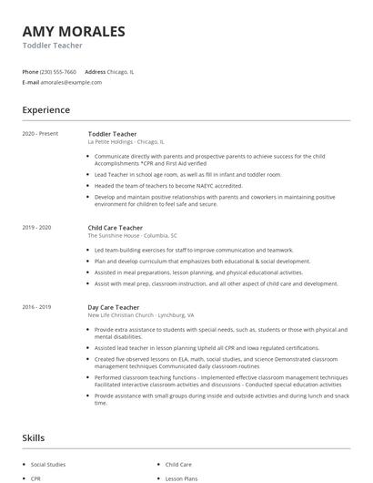 Toddler Teacher Resume