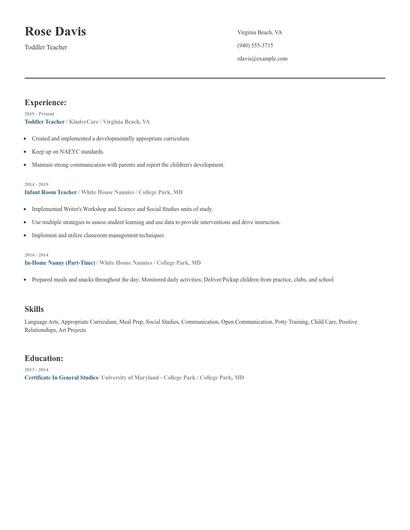 Toddler Teacher Resume