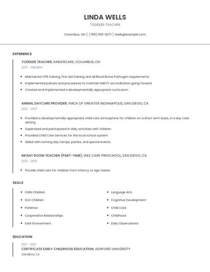 Toddler Teacher Resume