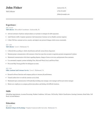 Toll Collector Resume