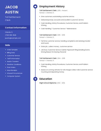 Toll Settlement Clerk Resume