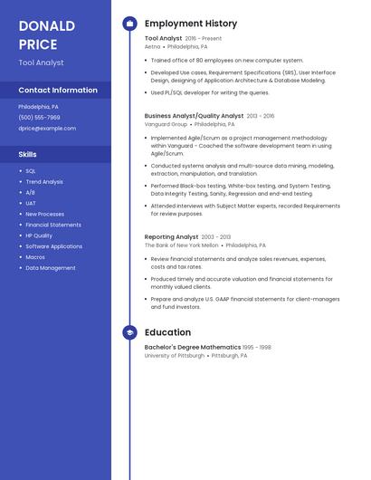 Tool Analyst Resume