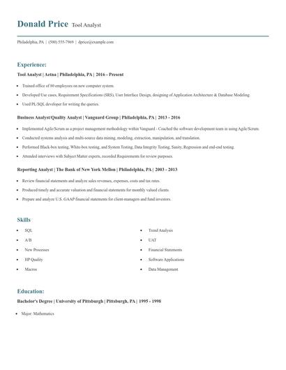 Tool Analyst Resume