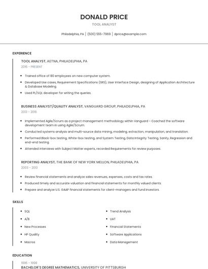 Tool Analyst Resume