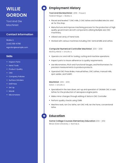Tool And Die Machinist Resume