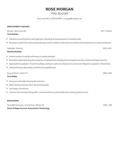 Tool Builder Resume