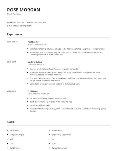 Tool Builder Resume