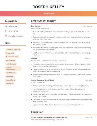 Tool Builder Resume
