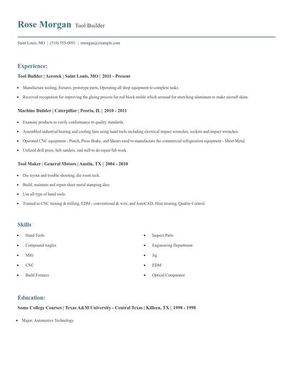Tool Builder Resume
