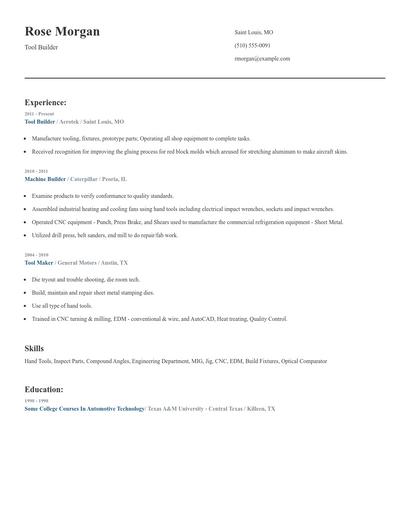 Tool Builder Resume