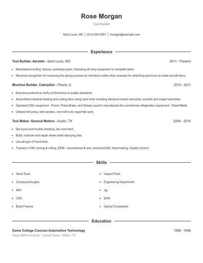 Tool Builder Resume