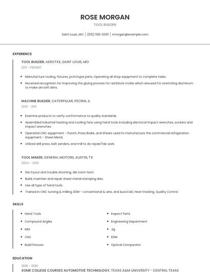 Tool Builder Resume