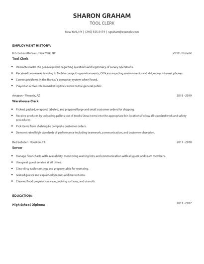 Tool Clerk Resume