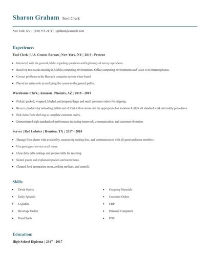 Tool Clerk Resume