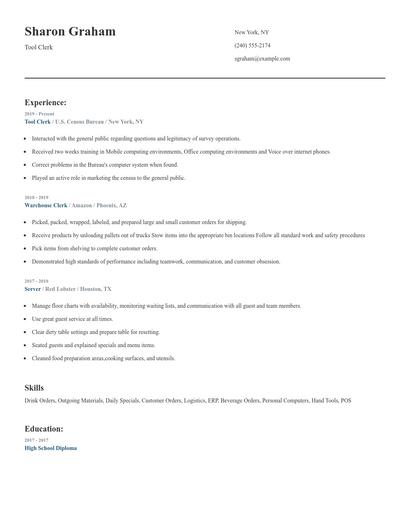 Tool Clerk Resume