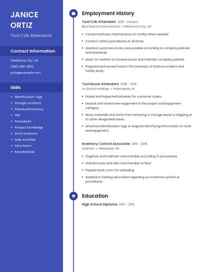 Tool Crib Attendant Resume