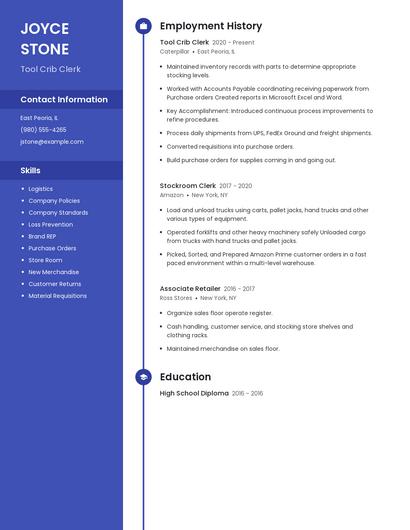 Tool Crib Clerk Resume