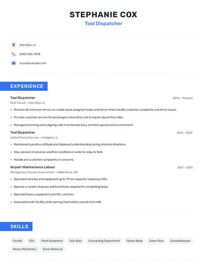 Tool Dispatcher Resume