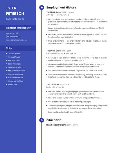 Tool Distributor Resume