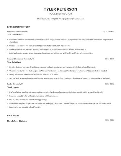 Tool Distributor Resume
