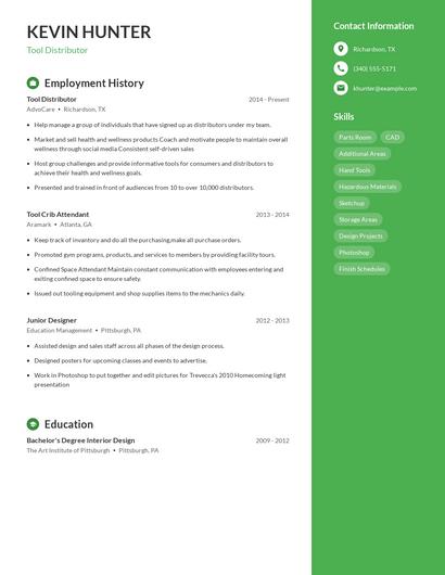 Tool Distributor Resume