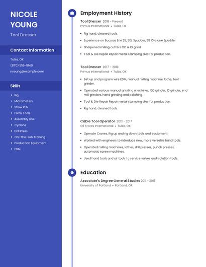 Tool Dresser Resume